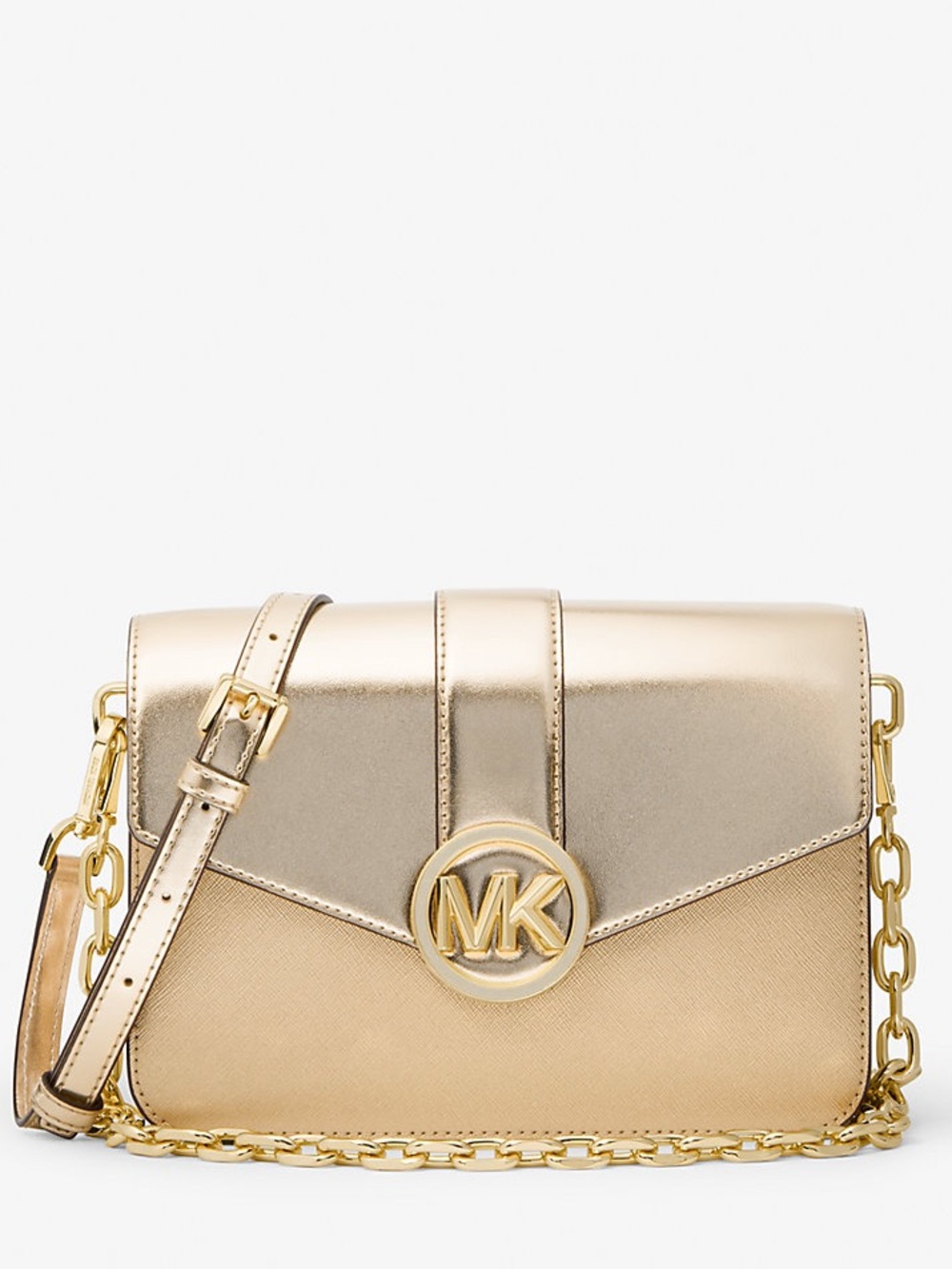 Michael Kors Carmen medium Convertible Shoulder Crossbody Bag Pale Gold NWT